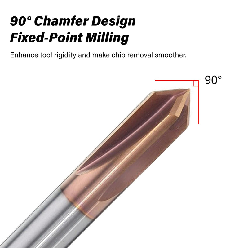 3/8" Carbide Chamfer End Mill 90 Degree - V Groove, 4 Flutes TISIN Coating Mill Bits Sets for Alloy Steels, Hardened Steels 1 3/8" 90°