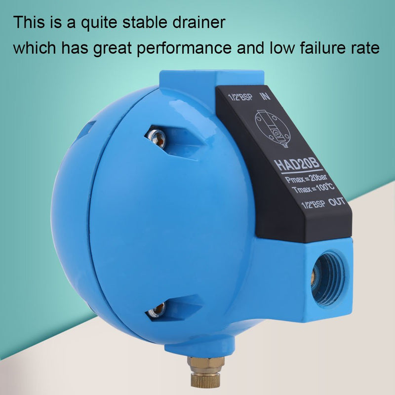 1/2BSP Round Drain Valve, Automatic Drain HAD20B 400L/H 20Bar Automatic Condensate Mechanical Drain Valve Compressed Air Drain Mechanical Automatic Drainer