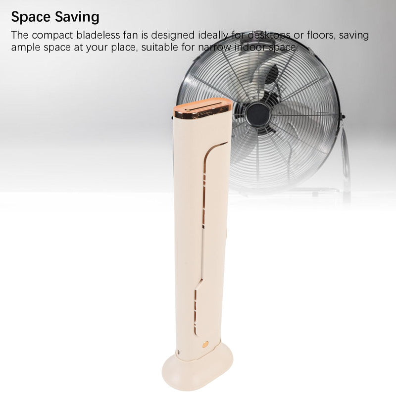 Fockety Portable Desk Fan, USB Rechargeable Powerful Wind Space Saving Small Tower Fan Bedroom Bladeless Desk Fan Desk Tower Fan Desk Table Fan for Bedroom Home Office Desktop (Cream Cream White