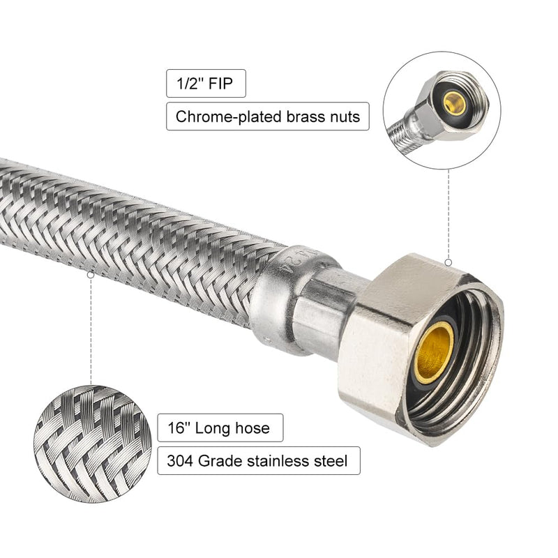 10Pcs EFIELD 12"L Faucet Supply Lines, 1/2"FIP x 3/8"COMP(HOSE043-10) 12 Inches 10
