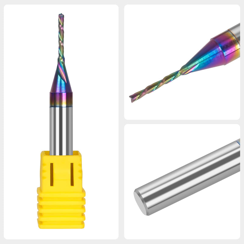 2pcs Downcut Spiral Router Bits 1/4 inch Shank, 1/16 Inch Cutting Diameter, Carbide with Nano Blue Coating CNC Router Bits End Mill for Wood Cut, Carving (1/16" Dia -1/2" CL - 1/4" Shank) 1/16" Dia -1/2" CL - 1/4" Shank