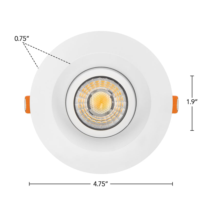 Maxxima 4" Anti-Glare LED Gimbal Downlight, 1100 Lumens, 5 CCT, White Trim | Adjustable Color Selectable 2700K/3000K/3500K/4000K/5000K, 360° Rotation, Dimmable Recessed Fixture, 90 CRI, J-Box Included