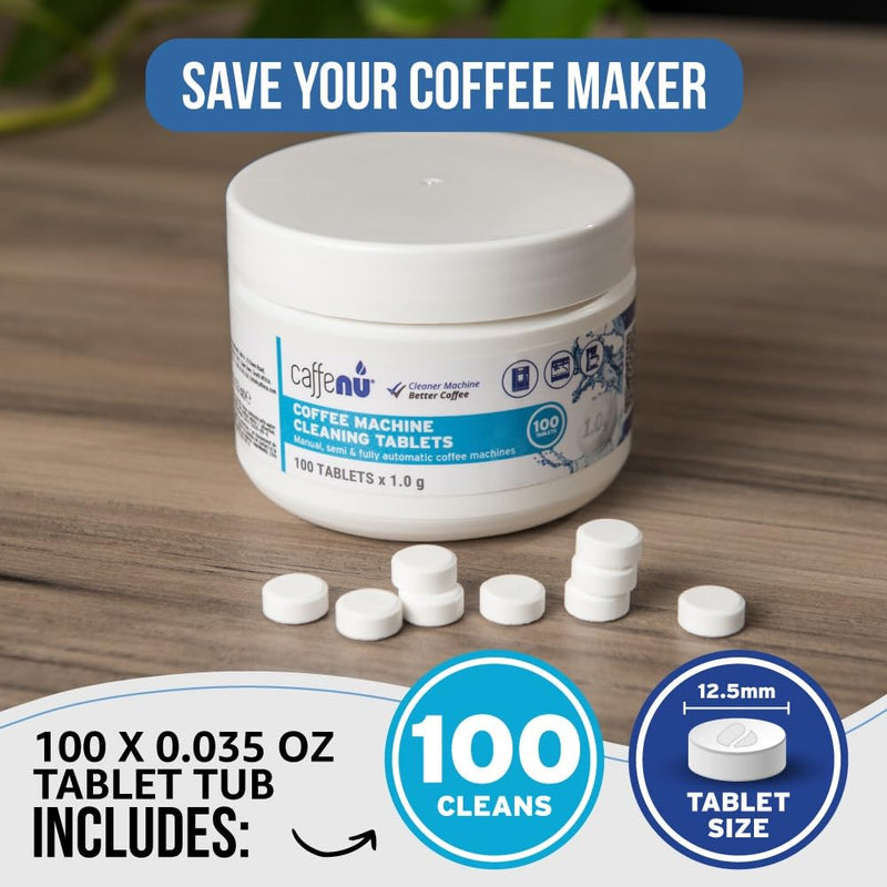 Espresso Cleaning Tablets. 100 x 0.035 oz Coffee Cleaner Tablets. Machine Cleaning Tablets used every 100 cups. Automatic, Superautomatic & Bean to Cup. Use with Descaling 1 Count (Pack of 100)