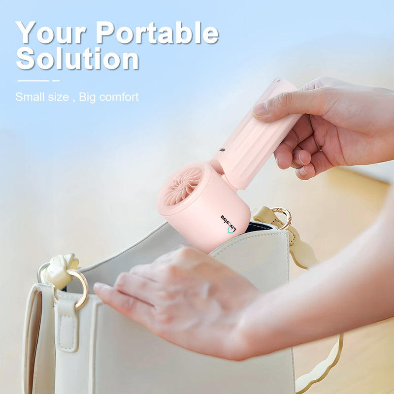 Handheld fan, adjustable blowing angle, mini portable turbo fan, USB Type-C rechargeable, infinitely variable speed high-speed personal fan, 11 Hours Battery Life (Pink) Pink