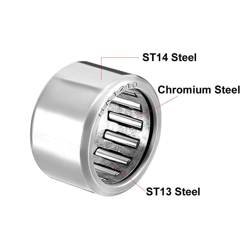 uxcell HK1210 Drawn Cup Needle Roller Bearings, Open End, 12mm Bore Dia, 16mm OD, 10mm Width (Pack of 5) 12x16x10mm