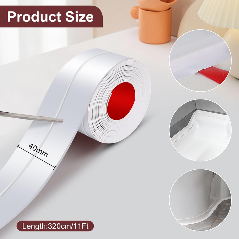 White Caulk Tape Sealant Strip 2 Rolls Waterproof Self Adhesive Caulk Tape Tub and Wall Sealing Strip PVC Caulk Strip Toilet Caulk for Bath & Kitchen Shower Corner Sink Edge Toilet Base