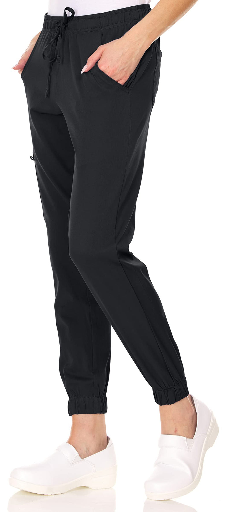 MediChic Womens Scrub Joggers 4-Way Stretch Anti-Wrinkle Moisture-Wicking Elastic Waistband Four Pocket Jogger Pants X-Large Black