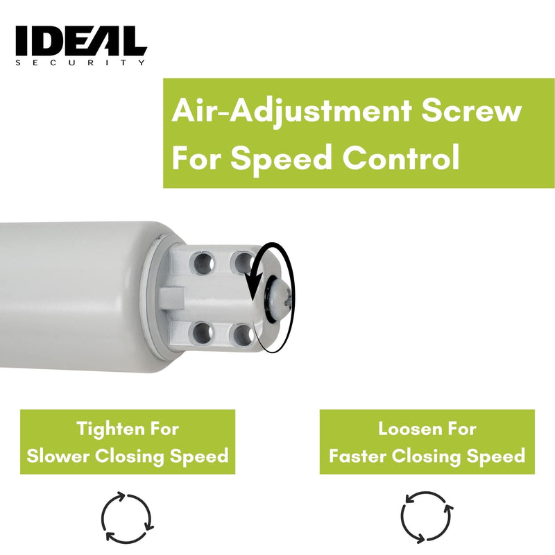 Ideal Security 9600 Standard Pneumatic Touch-N-Hold Storm and Screen Door Closer for Wood, Aluminum, and Vinyl Doors, Silent and Smooth Closing, 11.5", White