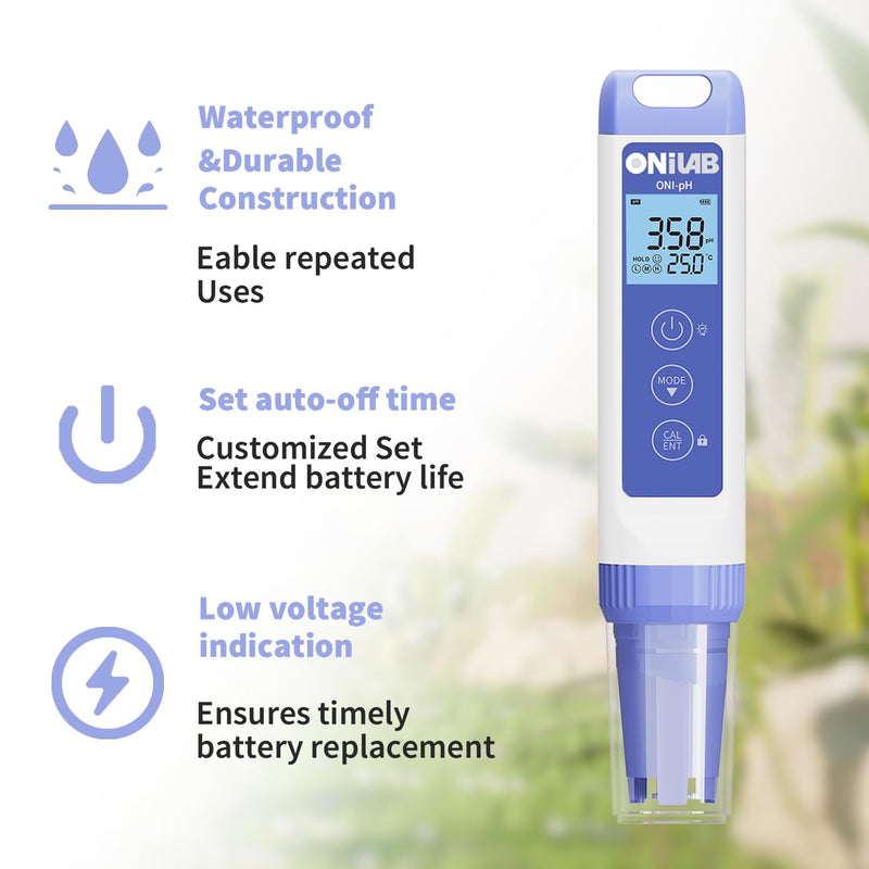 ONiLAB Digital pH Meter,0.01pH High Accuracy Pen Type pH Tester Kit,Waterproof, Auto Temperature Compensation, Easy Calibration,Replaceable Probe