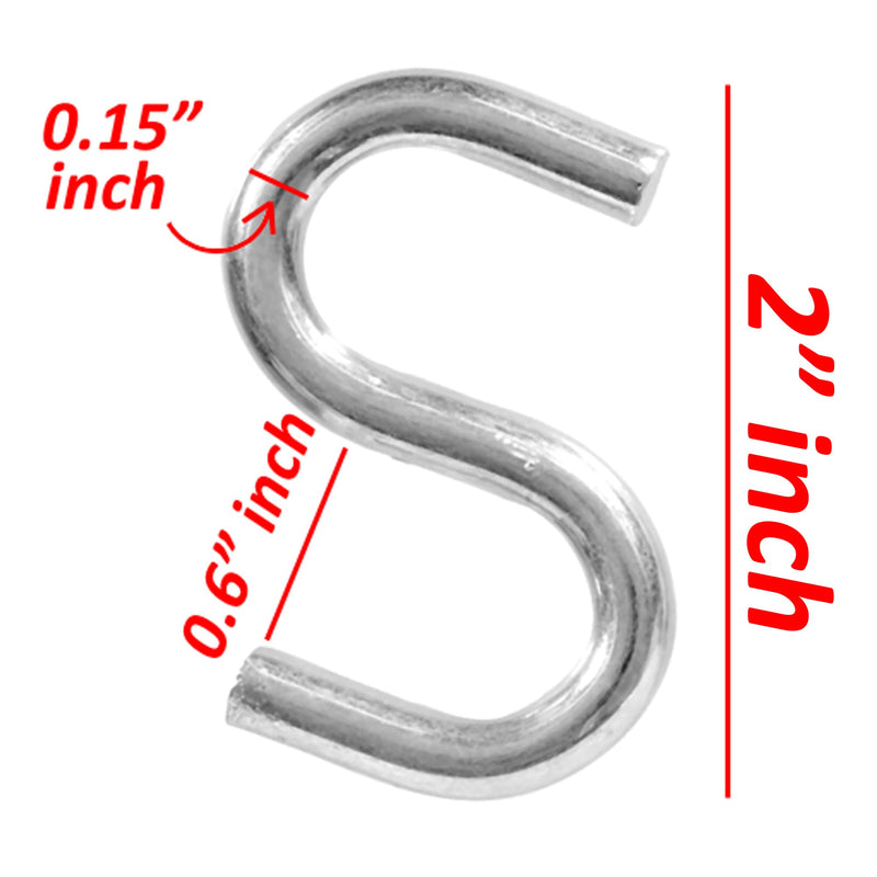 Wideskall® 2" inch Heavy Duty Small Zinc Plated Steel S Shaped Type Utility Hooks Hanging Hooks Chrome (Pack of 40)