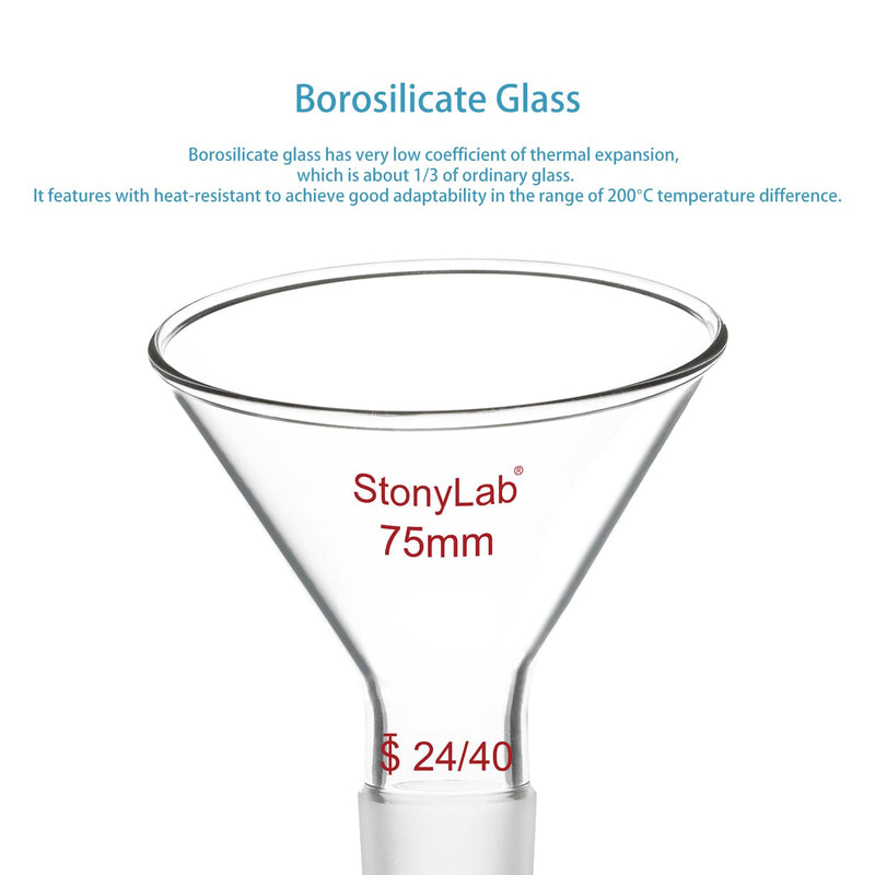 stonylab Glass Oblique Funnel 60 Offset Borosilicate Glass Powder Funnel with 24/40 Standard Joint for Laboratory Materials Supplementing, 75 mm 75 milliliters 1 XK-Funnel-60Du-24/40-75mm