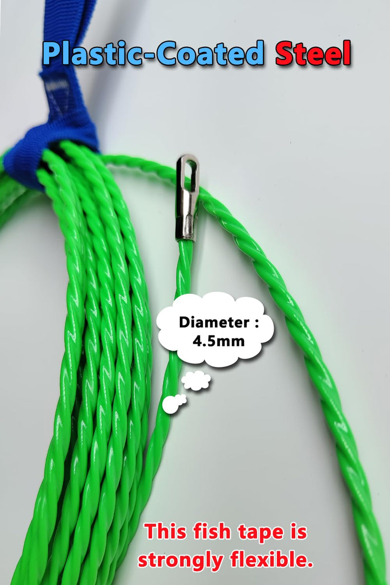 Fish Tape Cable Puller Kit 32FT 10m 4.5mm PET Electrical Cable Puller spiral extruded polymer Electrical Fish Tape (10M)