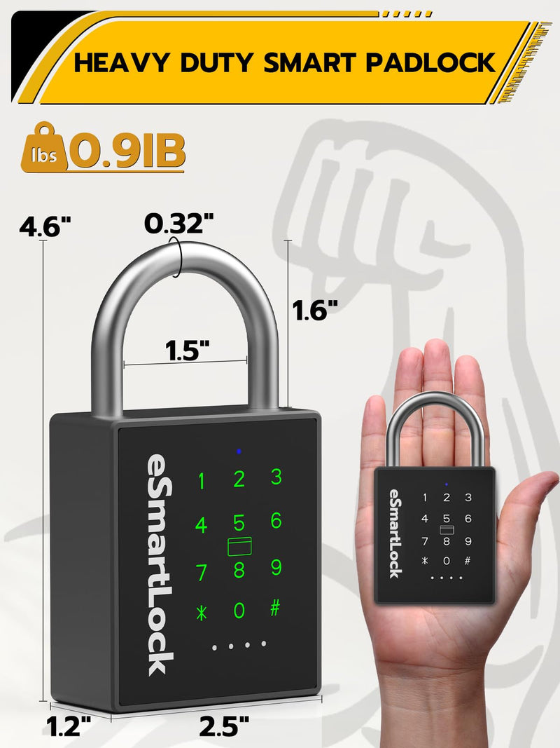 Pothunder Heavy Duty Smart Padlock, Bluetooth Padlock with Code and RFID, Outdoor Padlock with Key, Weatherproof Biometric Digital Lock for Gate, Sheds, Fence, Garage, Locker, Storage Unit