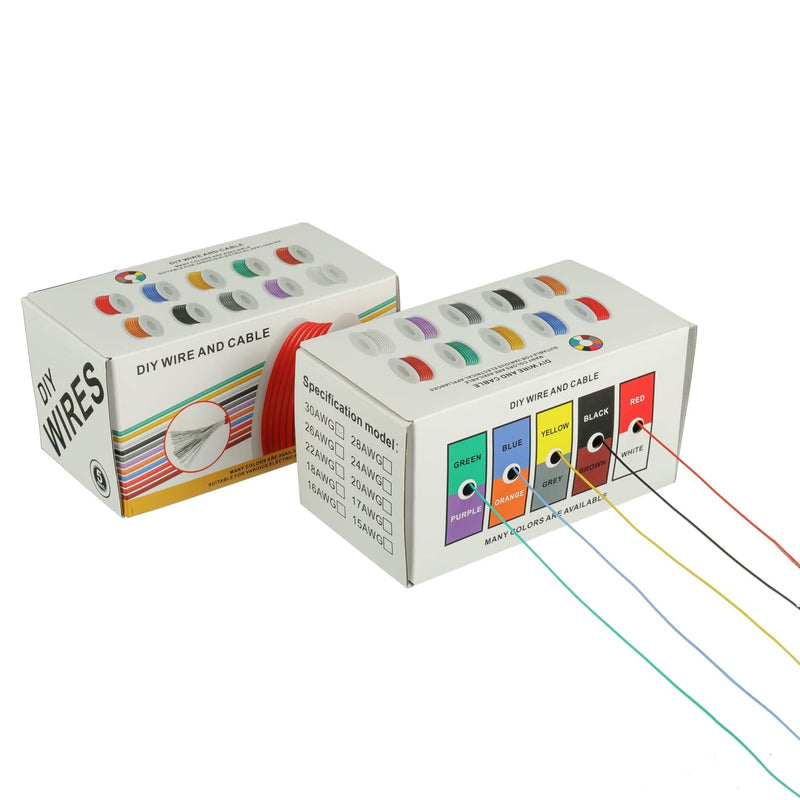 BOJACK 30 AWG Flexible Silicone Wire Electric Wire Hook up Wire Kit 300V Cables with Plus 20 φ2mm Heat Shrink Tubings and a Mini Wire Stripper(5 Colors 32.81Ft Each Color, 30AWG) 30 AWG Silikondraht