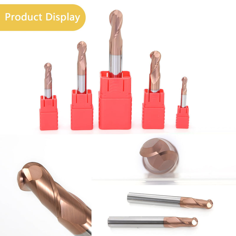 5PCS Ball Nose Carbide End Mill Set HRC55 CNC Cutter Router Bits 2 Flute Spiral Milling Tool Radius 1mm 1.5mm 2mm 3mm 4mm Milling Cutter R1+R1.5+R2+R3+R4mm-HRC55 5