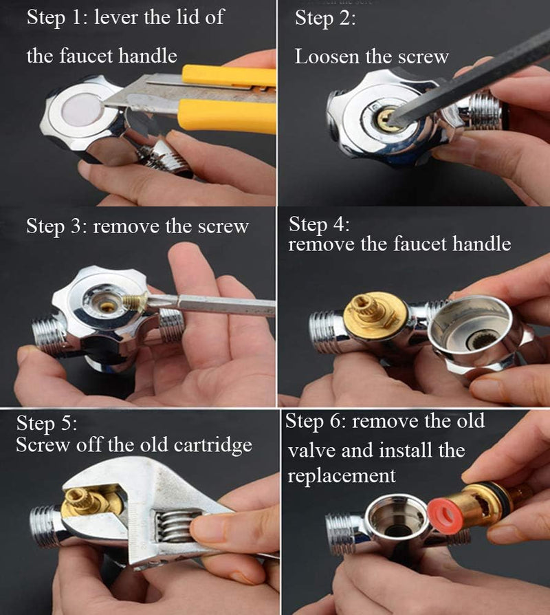 Huashan Replacement Brass Ceramic Disc Stem Cartridge Faucet Valve Quarter Turn 1/2" X 53mm x 12mm spline length 20 teeth(PAIR Hot & Cold) - NewNest Australia