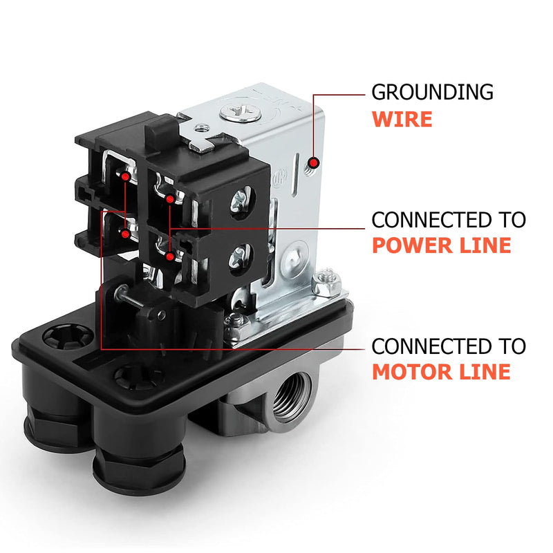 Preciva Air Compressor Pressure Switch Control Valve with 4 Way Valve Air Pressure Regulator 0-180PSI / Safety Pressure Relief Valve/Threads Pipe & Plug