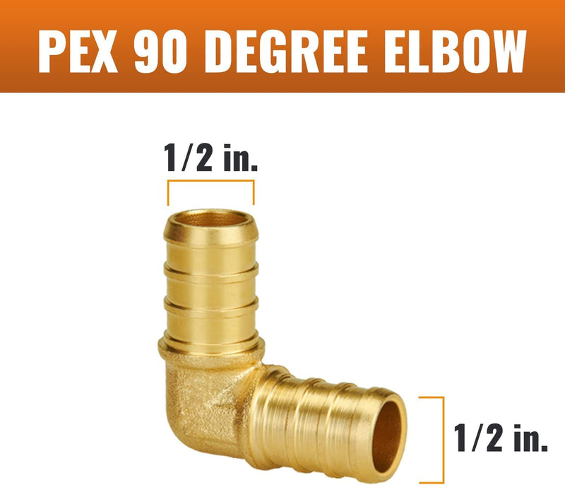 SUNGATOR 1/2 Inch 90 Degree Elbow PEX Fittings No Lead Brass Crimp for PEX Pipe in Plumbing Jobs (12-Pack) 1/2" Elbow, 12 Pack