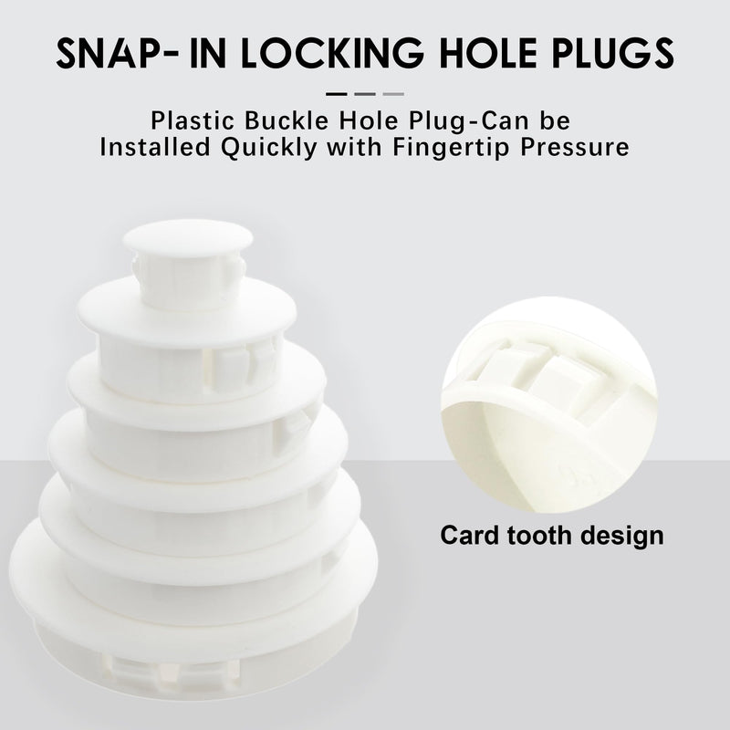 7/8 In/22 mm White Plastic Hole Plugs for Round Holes, Flush Type Panel Plugs Fastener Cover, Snap in Locking Tubing Plug Screw Hole Cover for Furniture Kitchen Cabinet, 30PCS 22mm(7/8")
