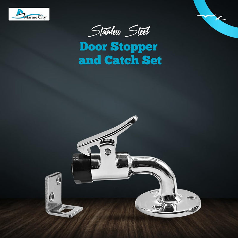 MARINE CITY 316 Grade Stainless Steel 90 Degree Door Stopper and Catch Set (Length: 3 Inches Base: 2 Inches) for Cabinet Doors – Hatches – Marines – Yachts (Pack of 1)