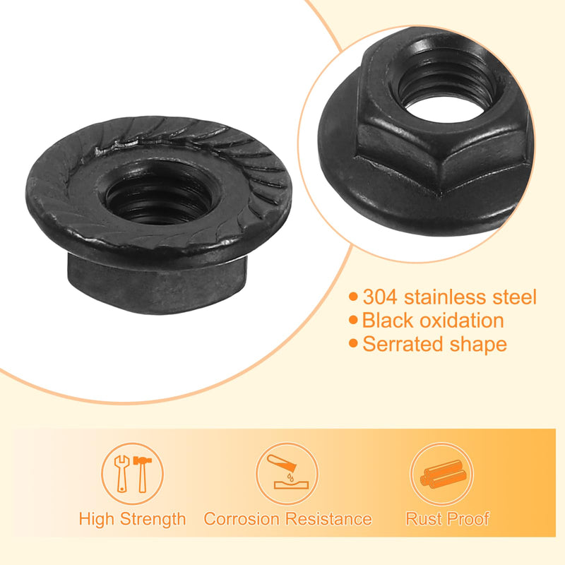 uxcell M5x0.8mm Serrated Flange Hex Lock Nuts, 50Pcs 304 Stainless Steel Non-Slip Metric Hexagon Flange Nut, Full Thread, Bright Finish, Black 50