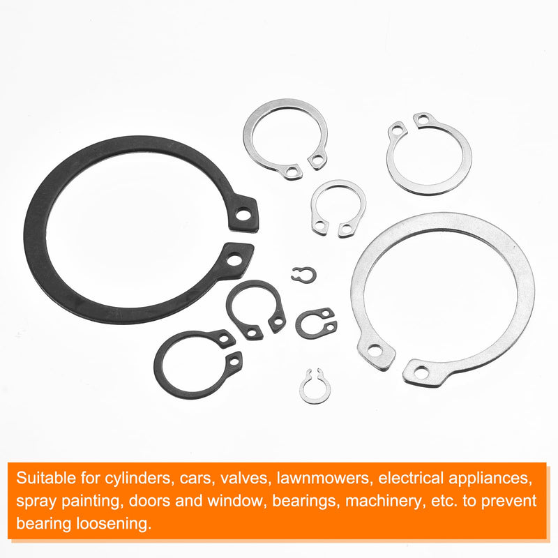 uxcell 145 Pcs External Retaining Rings, 10 Sizes(M5, M6, M7, M8, M9, M10, M11, M12, M13, M14) 65Mn Carbon Steel Circlip Snap Rings Assortment Kits for Valves Electrical Appliances
