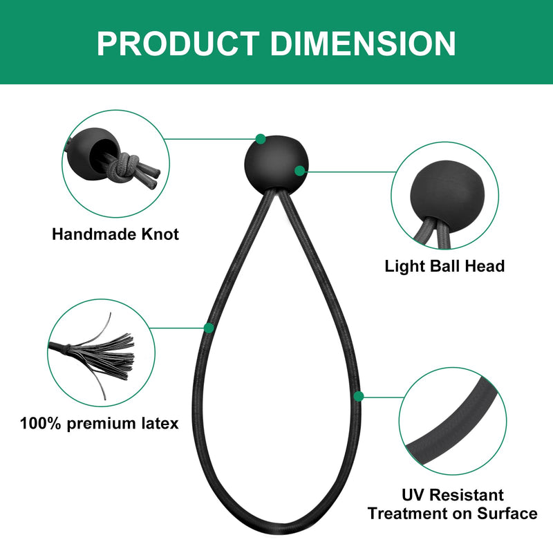 60PCS Black Ball Bungee Cords, Heavy Duty Outdoor Bungee Cord with Balls, Tarp Tie Down Bungee Balls for Shelter, Camping, Cargo,Tent Poles UV Resistant 6.0 Inches