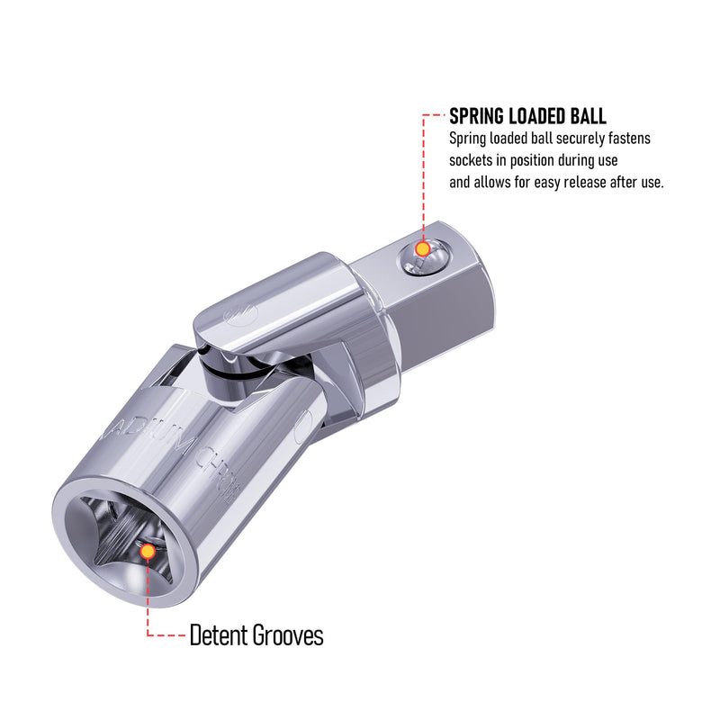 Universal Joint Socket Adapter, 3/8-In Drive CR-V Access Fasteners at Any Angle Swivel Socket, Universal Joint Socket Adapter, Suitable for Narrow Spaces 3/8 inch