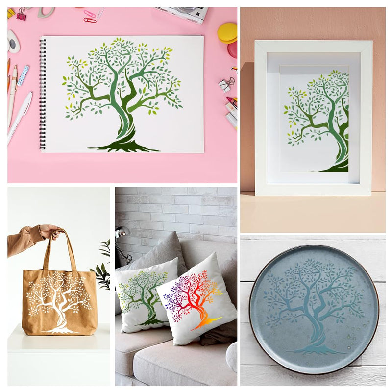 Yggdrasil Tree of Life Wall Stencil Template 11.8 x 11.8 Inch Reusable Plastic Tree Stencil for Painting on Wood Wall Floor Fabric Glass Furniture, Tree DIY Home Decor Or Craft Stencil Tree of Life A
