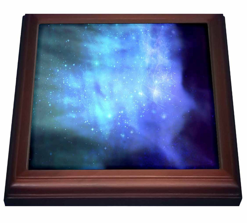 3dRose Blue space with stars outer space texture magical galaxies nebulas science fiction sci fi Trivet with Ceramic Tile, 8" x 8", Brown