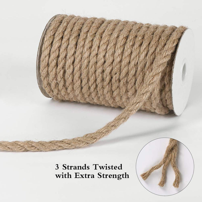 Tenn Well 8mm Jute Rope, 50 Feet Heavy Duty and Thick Twine Rope for Crafts, Gardening, Cat Scratching Post, Home Decor