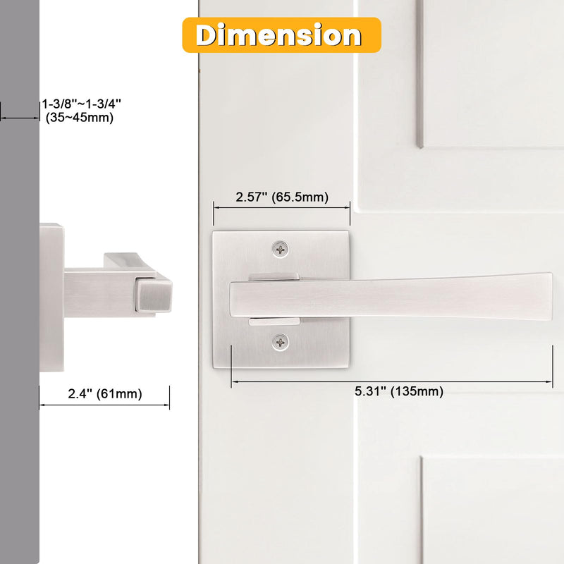 knobelite 6 Pack Dummy Door Handles,Stain Nickel Square Door Levers,Non-Turing Single Side Knob Pull for Closet French Doors