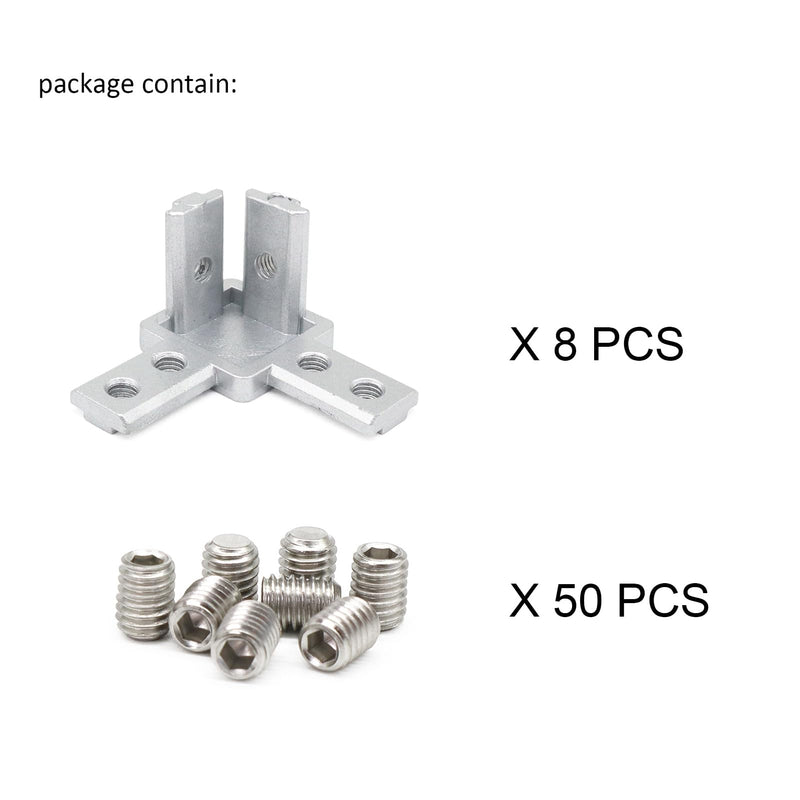 8Pcs 10 Series Aluminum Extrusion Profile Tri Bracket 3-Way End Corner Right Angle 1" x 1" 1 Inch Connector with Screws for 1010 Extruded Aluminium Esquina Profil 8 sets 3 way bracket with m5