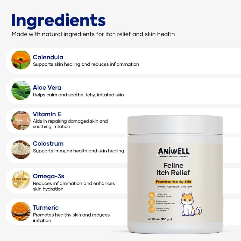 Feline Itch Relief Cat Allergy Relief & Itchy Skin Supplement for Cats | Omega-3s & Calendula | Cat Vitamin | Seasonal Allergy Relief | Soft Cat Chews | for Kittens & Adult Cats 1