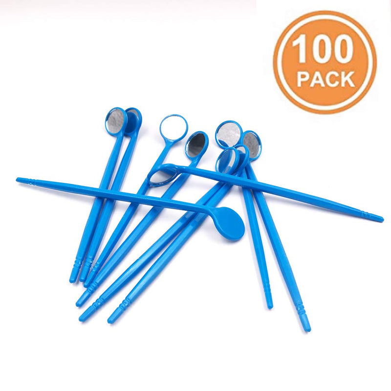 100pcs Disposable Dental Exam Mouth Mirrors Oral Dental Mirror Plastic Dental Instrument (Blue) Blue