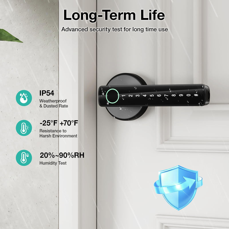 Fingerprint Door Lock with 2 Keycards & App Control – 5-in-1 Smart Door Knob for Bedrooms, Keys & Code, Store 50 Fingerprints Stainless Steel