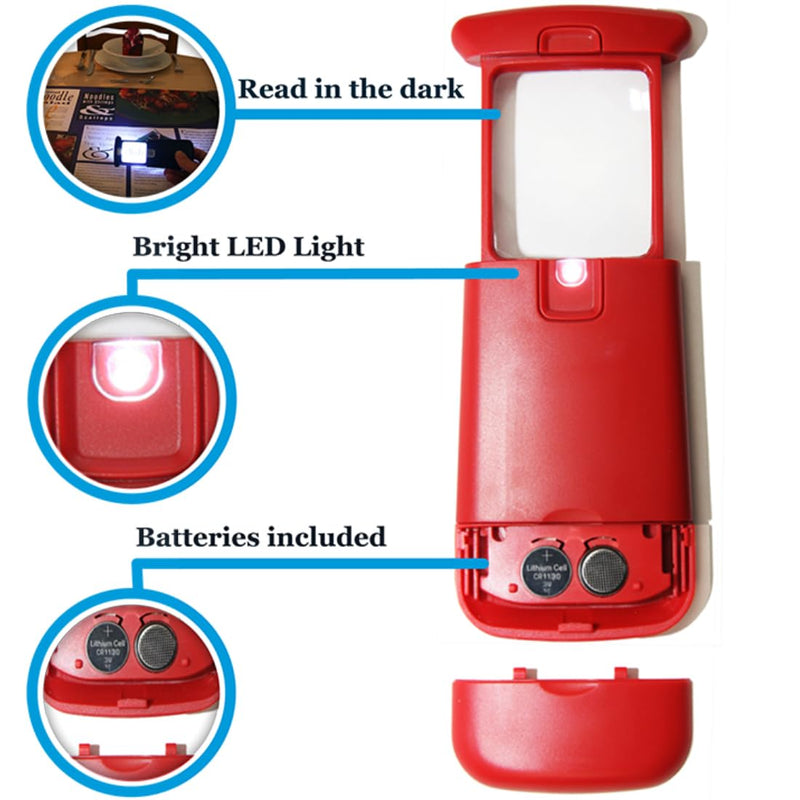 EasY Magnifier Small Pocket Magnifying Glass 3.0X with LED Light for Reading; Lighted Hand Held Coin Loupe; Mini Magnify Lens; Gifts for Seniors Sedona Red