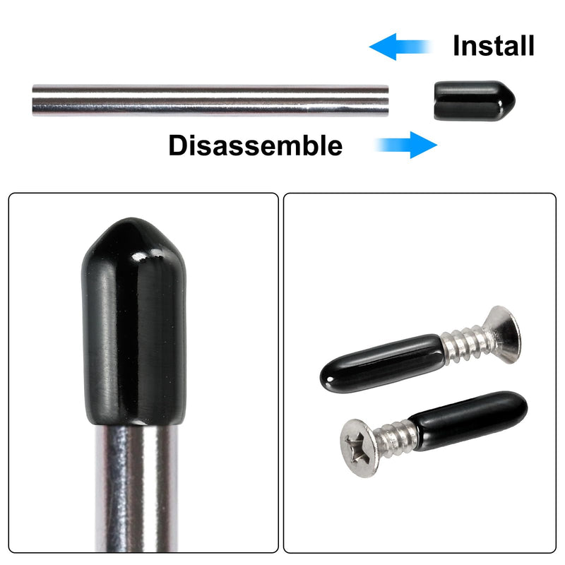 PATIKIL 1.5MM Vinyl Rubber End Caps, 120 Pack Flexible Bolt Screw Covers Caps Round Thread Protector Caps for Metal Tubing Rod Bolts, Black