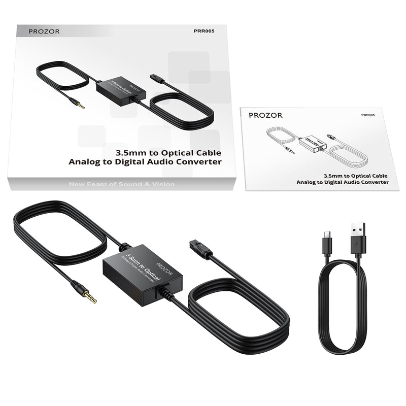 PROZOR 3.5mm to SPDIF Converter Analog to Digital Audio Cable ADC Adapter for Enhanced Sound Toslink Optical Output 3.5mm to Optical Cable for Gaming Consoles Computers and Projectors etc