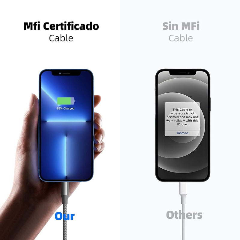 iPhone Charger 3 Pack 10 ft Apple MFi Certified Lightning Nylon Braided Cable Fast Charging Cord Compatible with iPhone 13 12 11 Pro Max XR XS X 8 7 6 Plus SE iPad and More GrayWhite