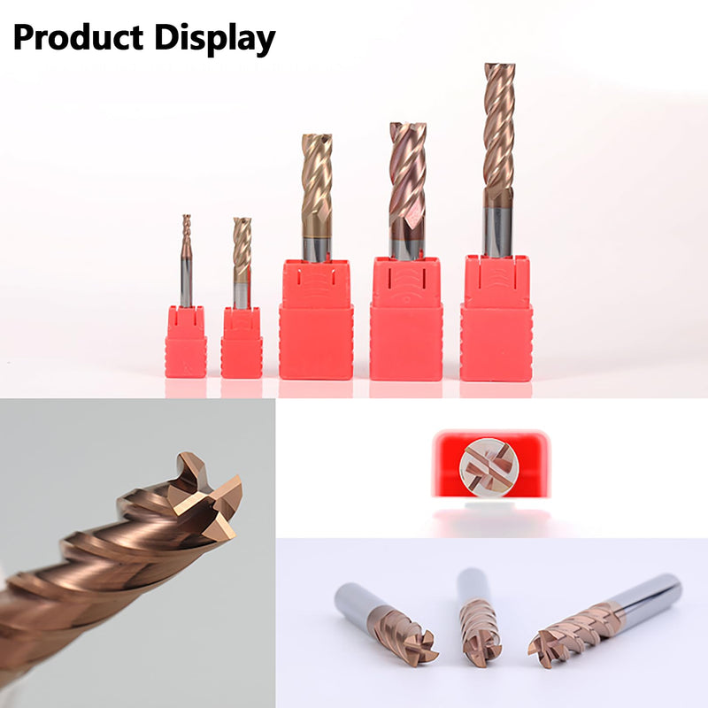 5PCS Carbide Square End Mills 1/8" Tungsten Steel Flat End Mills 4 Flute CNC Milling Bits Cutter for Alloy Steel High Alloy Cast Iron-HRC55 - TISIN Coated 1/8 in 5