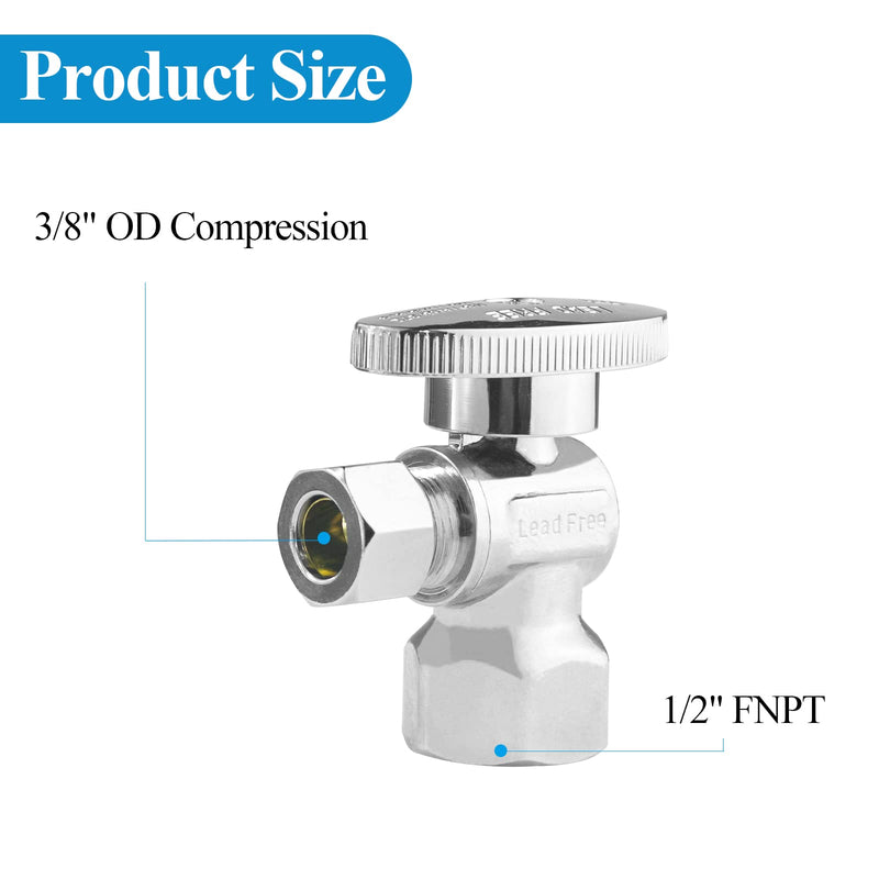 WiseWater Angle Stop Valve, 3/8" O.D Compression x 1/2" FNPT Toilet Shut Off Valve, Quarter Turn Chrome Plated Brass Fittings for Bathroom, Toilet, Kitchen (Pack of 5) 3/8" O.D X 1/2'' FNPT 5pack