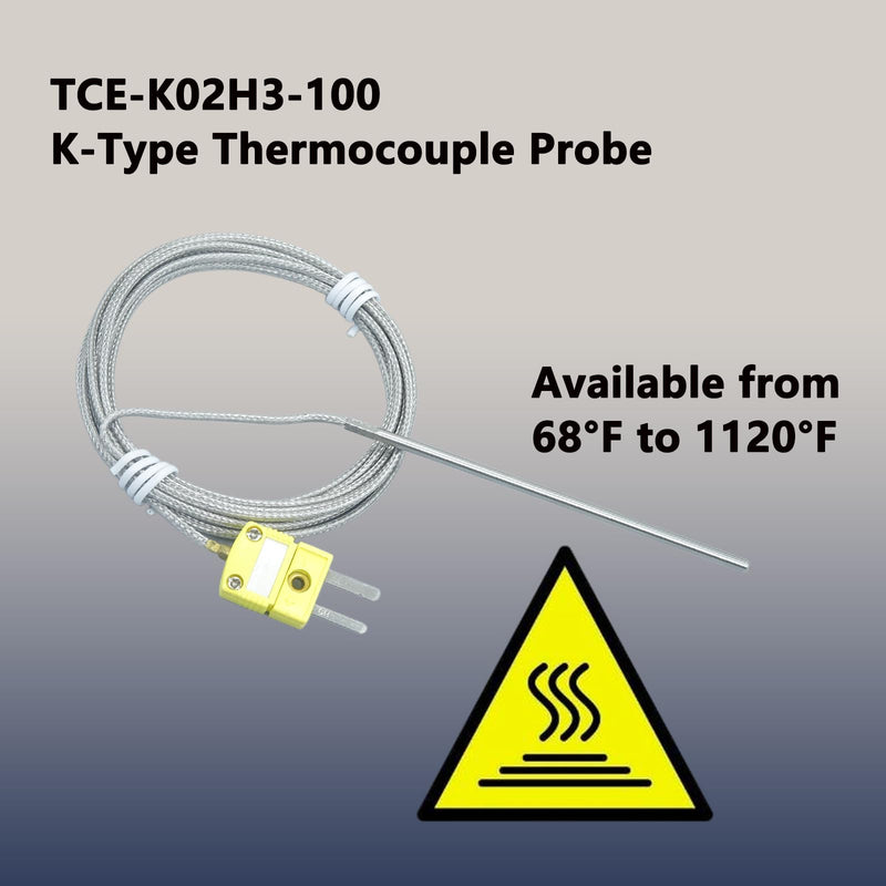 TCE-K02H3-100 K Type Thermocouple Probe Temperature Sensor (2PCS) | 68°F to 1120°F, For K-type Thermocouple, Furnace Input Instruments