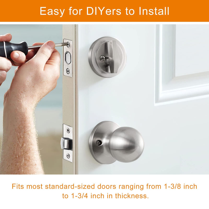 Natsukage Front Door Handle Set Heavy Duty Entry Door Lock Set Satin Nickel Entrance Handle Set with Lock, with Single Cylinder Deadbolt and Knob Handle, Reversible for Right & Left Handed Doors