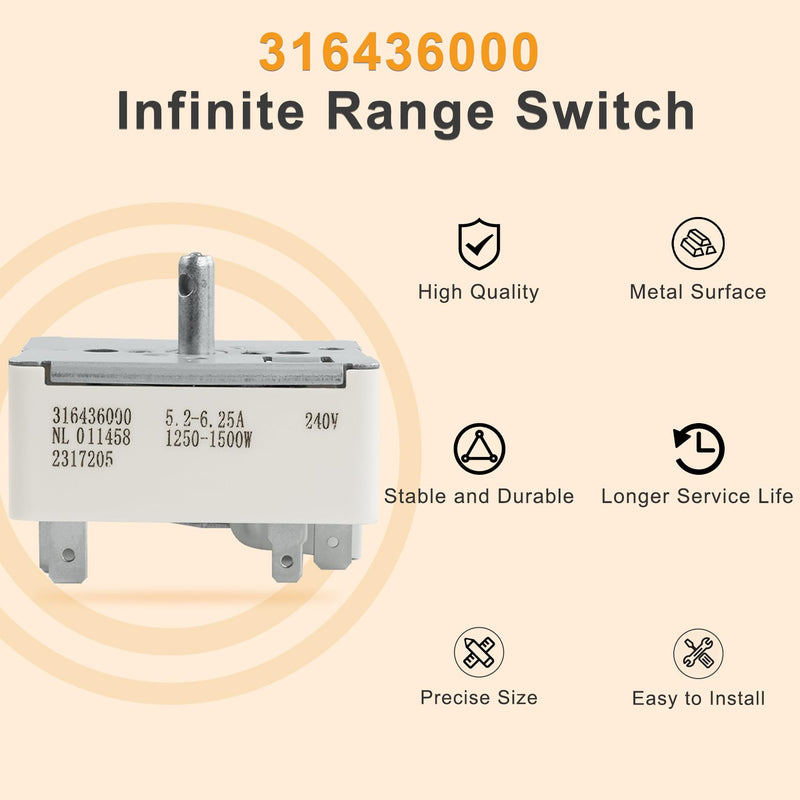 316436000 316021500 Surface Burner Control Switch Fits Frigidaire 6 Inch Range Surface Element Control Switch Replacement Replace Model: 1155394, EA1145039, PS1145039, AH1145039, AP3890378 316436000