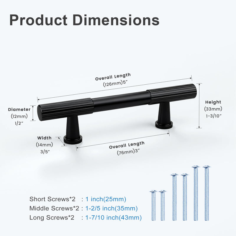 KNOBWELL 20 Pack 3 inch Black Cabinet Pulls - Solid Black Cabinet Handles, Fade-Resistant Surface - Drawer Pulls Kitchen Hardware for Modern Dresser Cupboard Furniture 3inch(76mm)