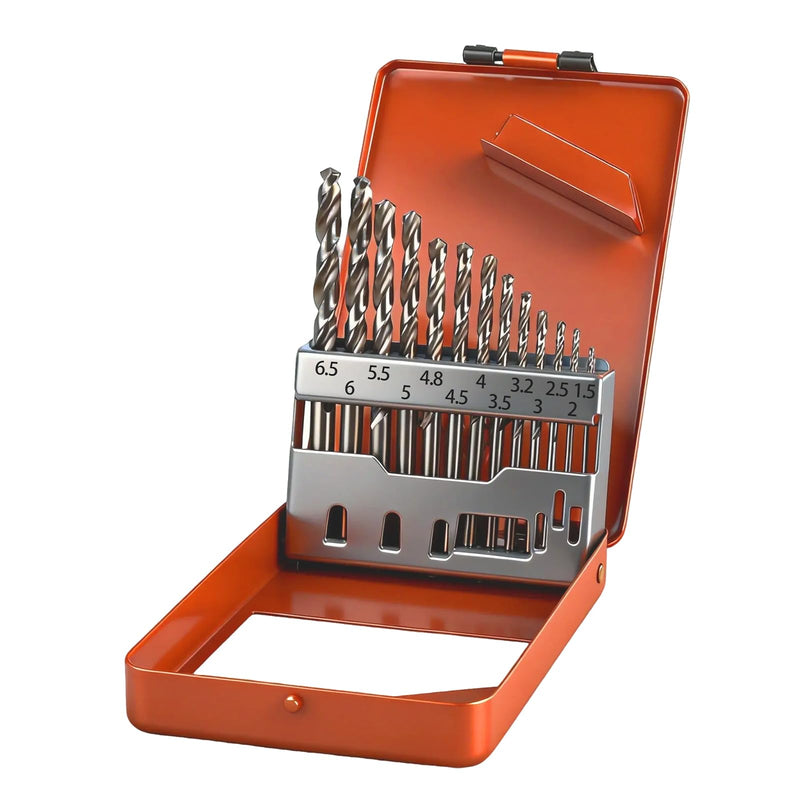 Titanium-Coated Drill Bit Set, 13 Pieces, Spiral Flute Design, Gold