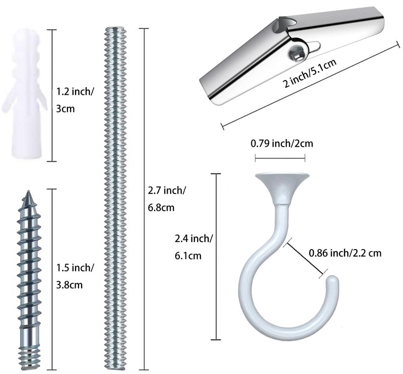2 Sets Large Swag Ceiling Hooks Heavy Duty Swag Hook with Hardware for Hanging Plants Ceiling Installation Cavity Wall Fixing (2 Sets, White) 2