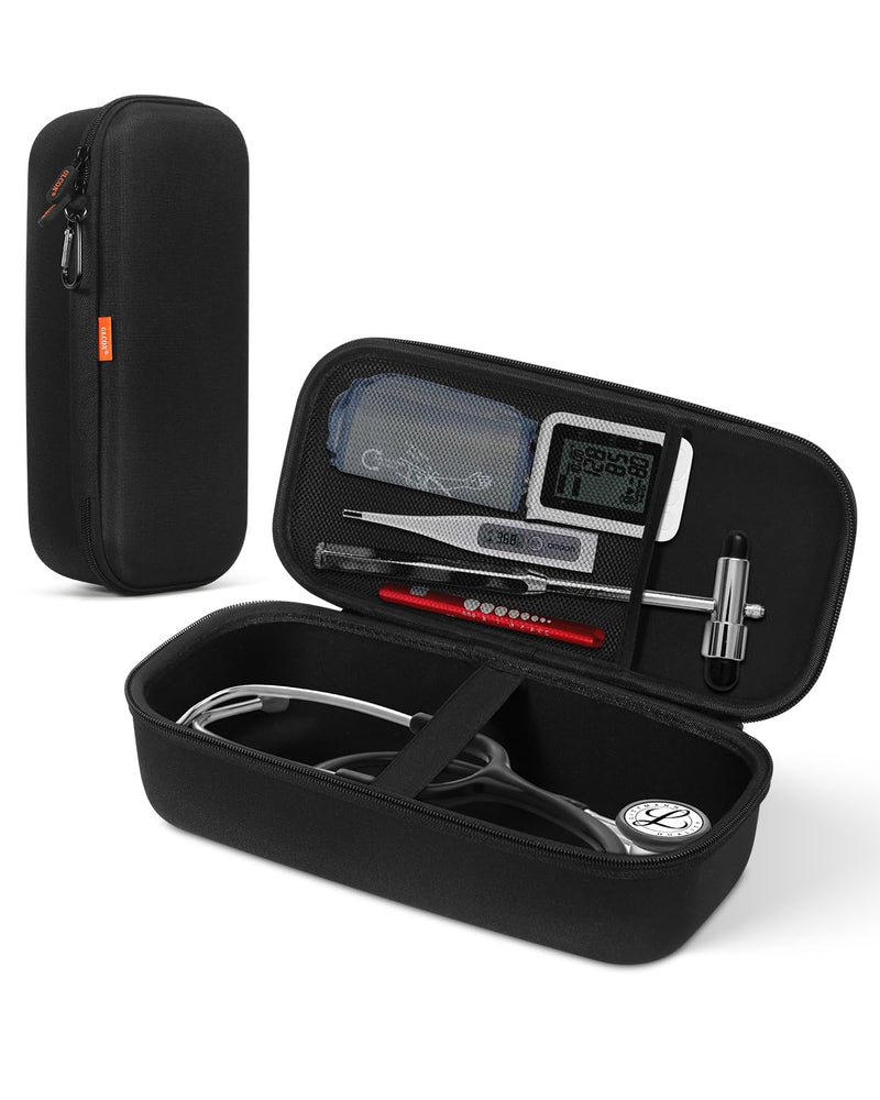 Shockproof Stethoscope Case for 3M Littmann Classic III/Cardiology IV Diagnostic/MDF Acoustica Stethoscopes - Hard Stethoscope Bag Large Travel Carrying Case for Medical, Doctor, Nurse Accessories Black XL - 12.0" L x 5.7" W x 3.5" H