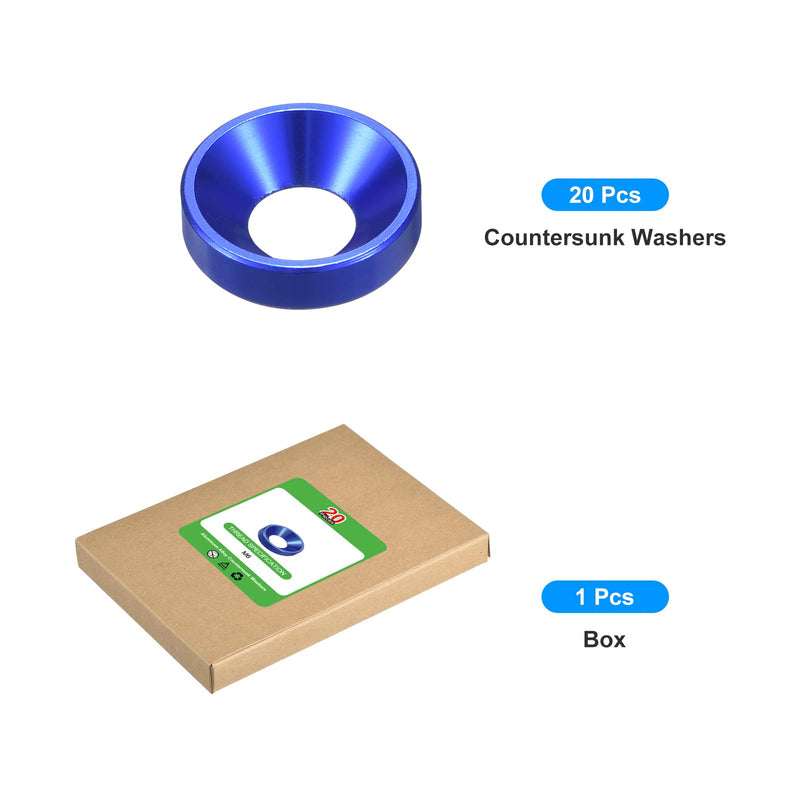 uxcell 20 Pcs M6 Finishing Countersunk Washers, Aluminum Alloy Screw Gaskets, Cup Head Washer Gasket for Mechanical Accessories Parts, Dark Blue